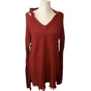 BLU HEAVEN| FRINGE LONG PULLOVER CUT OUT WOVEN KNIT SWEATER WOMEN'S SIZE  MEDIUM